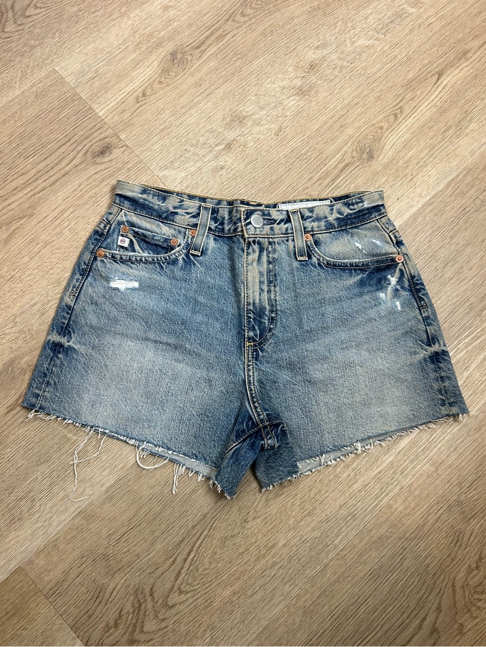 NWT AG 100% Cotton High Rise Wedgie Alexxis Denim Cutoff Distressed Short